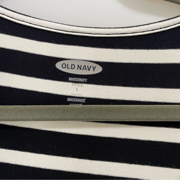 [L] Old Navy Maternity Summer Classic Black & White Striped Casual Midi Dress - Picture 6 of 9